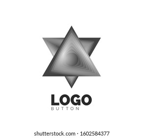 Plantilla de logotipo geométrico del icono del triángulo. Diseño geométrico mínimo, símbolo de negrita geométrica 3d en estilo de relieve con efecto de combinación de colores. Ilustración vectorial para botón, cartel, fondo, aterrizaje