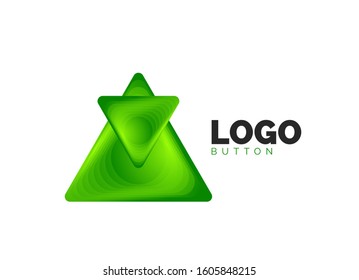 Triangle icon geometric logo template. Minimal geometrical design, 3d geometric bold symbol in relief style with color blend steps effect. Vector Illustration For Button, Banner, Background, landing