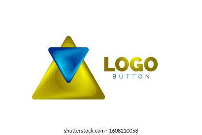 Triangle icon geometric logo template. Minimal geometrical design, 3d geometric bold symbol in relief style with color blend steps effect. Vector Illustration For Button, Banner, Background, landing