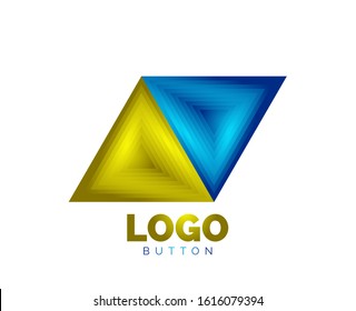 Triangle icon geometric logo template. Minimal geometrical design, 3d geometric bold symbol in relief style with color blend steps effect. Vector Illustration For Button, Banner, Background, landing
