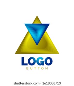Triangle icon geometric logo template. Minimal geometrical design, 3d geometric bold symbol in relief style with color blend steps effect. Vector Illustration For Button, Banner, Background, landing