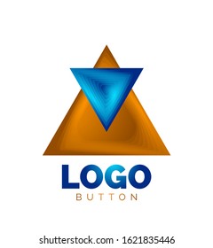 Plantilla de logotipo geométrico del icono del triángulo. Diseño geométrico mínimo, símbolo de negrita geométrica 3d en estilo de relieve con efecto de combinación de colores. Ilustración vectorial para botón, cartel, fondo, aterrizaje