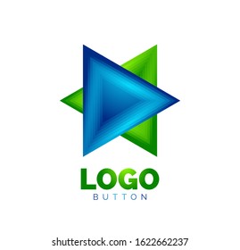 Plantilla de logotipo geométrico del icono del triángulo. Diseño geométrico mínimo, símbolo de negrita geométrica 3d en estilo de relieve con efecto de combinación de colores. Ilustración vectorial para botón, cartel, fondo, aterrizaje