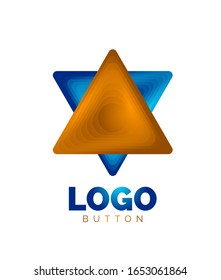 Plantilla de logotipo geométrico del icono del triángulo. Diseño geométrico mínimo, símbolo de negrita geométrica 3d en estilo de relieve con efecto de fusión de colores. Ilustración de vectores para botones, pancartas, fondo, aterrizaje