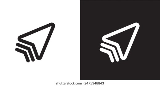triangle icon, navigation mark, maps symbol, black and white vector illustration, logo template design
