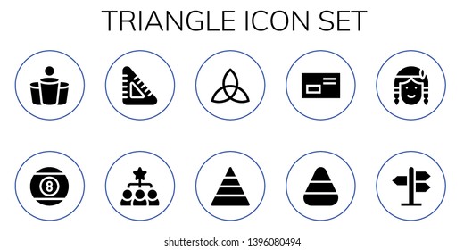triangle icon set. 10 filled triangle icons.  Simple modern icons about  - Beer pong, Billiard, Set square, Hierarchical structure, Triquetra, Pyramid, Letter, Candy corn, Native american
