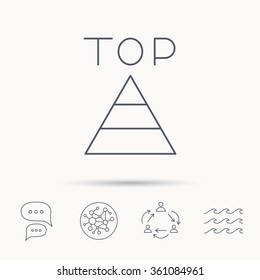 Triangle icon. Top or best result sign. Success symbol. Global connect network, ocean wave and chat dialog icons. Teamwork symbol.