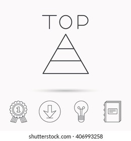 Triangle icon. Top or best result sign. Success symbol. Download arrow, lamp, learn book and award medal icons.