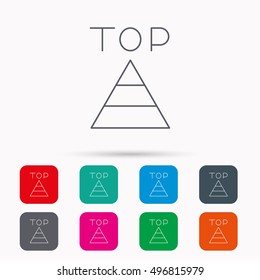 Triangle icon. Top or best result sign. Success symbol. Linear icons in squares on white background. Flat web symbols. Vector