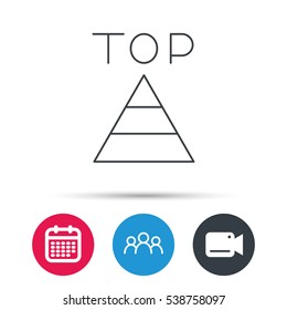 Triangle icon. Top or best result sign. Success symbol. Group of people, video cam and calendar icons. Vector