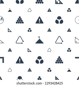 triangle icons pattern seamless white background. Included editable filled warning, pyramid flag, biliard triangle, triangle musical instrument icons. icons for web and mobile.