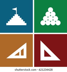 Triangle icons set. set of 4 triangle filled icons such as pyramid flag