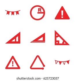 Triangle icons set. set of 9 triangle filled icons such as ruler, warning, party flag