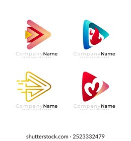 Iconos del triángulo de diversos tipos, logotipo del fuego del juego, flecha del juego,