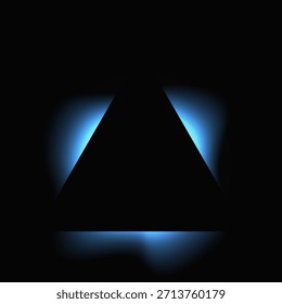 Marco de iluminación triangular con gradiente. Anuncio de neón triángulo azul aislado sobre fondo negro. Ilustración vectorial