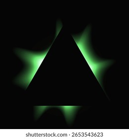 Triângulo ilumina quadro com gradiente. Banner de neon triângulo verde isolado no plano de fundo preto. Ilustração vetorial