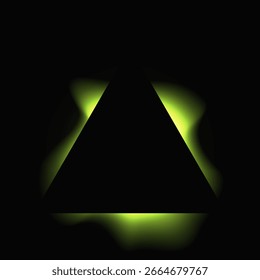 Triangle illuminate frame with gradient. Green triangle neon banner isolated on black background. Vector illustration