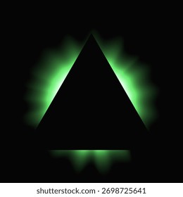 Triangle illuminate frame with gradient. Green triangle neon banner isolated on black background. Vector illustration