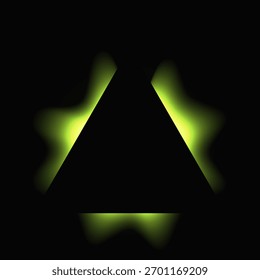Triangle illuminate frame with gradient. Green triangle neon banner isolated on black background. Vector illustration