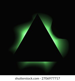 Marco de iluminación triangular con gradiente. Anuncio de neón triángulo verde aislado sobre fondo negro. Ilustración vectorial