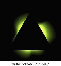 Triângulo ilumina quadro com gradiente. Banner de neon triângulo verde isolado no plano de fundo preto. Ilustração vetorial