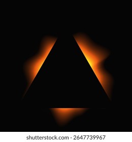 Triangle illuminate frame with gradient. Orange triangle neon banner isolated on black background. Vector illustration