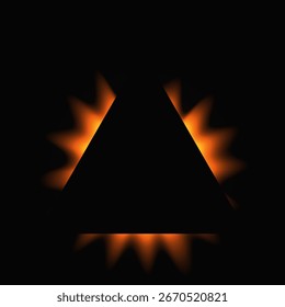 Marco de iluminación triangular con gradiente. Anuncio de neón de triángulo anaranjado aislado sobre fondo negro. Ilustración vectorial