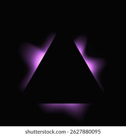 Triangle illuminate frame with gradient. Purple triangle neon banner isolated on black background. Vector illustration