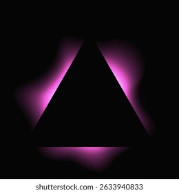 Marco de iluminación triangular con gradiente. Anuncio de neón triángulo púrpura aislado sobre fondo negro. Ilustración vectorial