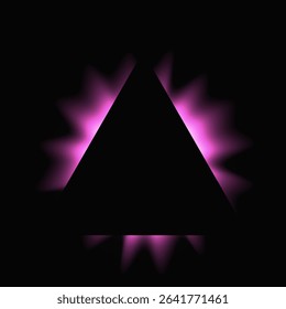 Triangle illuminate frame with gradient. Purple triangle neon banner isolated on black background. Vector illustration