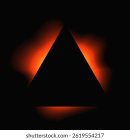 Triangle illuminate frame with gradient. Red triangle neon banner isolated on black background. Vector illustration
