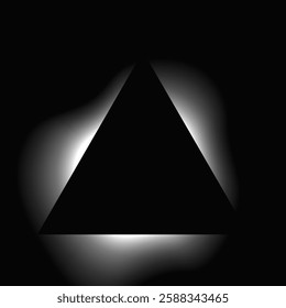 Triangle illuminate frame with gradient. White triangle neon banner isolated on black background. Vector illustration