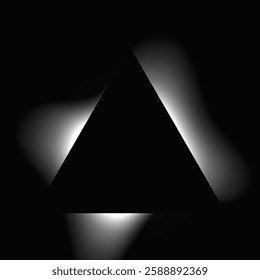 Triangle illuminate frame with gradient. White triangle neon banner isolated on black background. Vector illustration