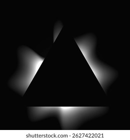 Triangle illuminate frame with gradient. White triangle neon banner isolated on black background. Vector illustration