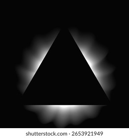 Triangle illuminate frame with gradient. White triangle neon banner isolated on black background. Vector illustration