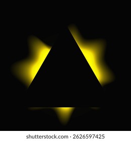 Triângulo ilumina quadro com gradiente. Banner de neon triângulo amarelo isolado no plano de fundo preto. Ilustração vetorial