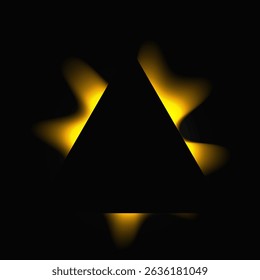 Triângulo ilumina quadro com gradiente. Banner de neon triângulo amarelo isolado no plano de fundo preto. Ilustração vetorial