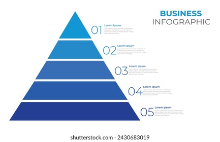 Triangle illustration infographic template horizontally divided to five parts with different colors. Vector infographic template.