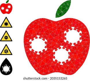 Triangle infected apple polygonal 2d illustration, and similar icons. Infected Apple is filled with triangles. Low-poly infected apple designed of chaotic filled triangles.