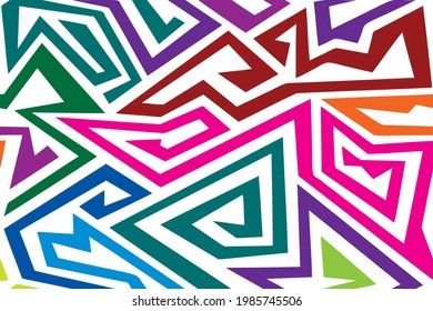 Triangle Infinity strange rainbow tribal maze seamless pattern vector background