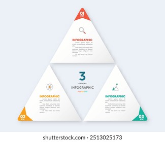 Triangle infographic with 3 steps, options and icons