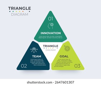 Triangle infographic 3 way chart. Diagram information label with 3 option