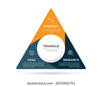 Triangle infographic 3 way chart. Diagram information label with 3 option