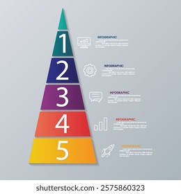 Triangle infographic with 5 steps, options and icons