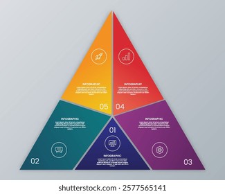 Triangle infographic with 5 steps, options and icons
