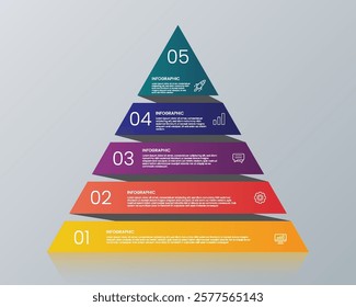 Triangle infographic with 5 steps, options and icons