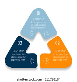 Triangle infographic design templates with 3 parts. triangle banner with options. Template for diagram, graph, presentation or chart. Business concept sequence banner. EPS10 workflow layout.