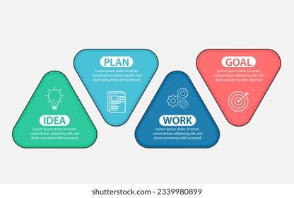 Triangle infographic template. 4 Step timeline journey, calendar Flat simple infographics design template. presentation graph. Business concept with 4 options, vector illustration.