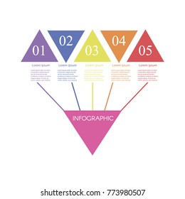 Triangle infographic template. Modern infographic banner design template with diamond, Concept of 5 quality graphic design features. Simple vector illustration for presentation, brochure.