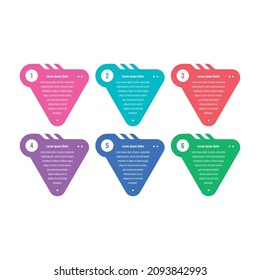 triangle infographic template. six option informational templates. magazine, annual report, internet, web infographic template. business, education informational template